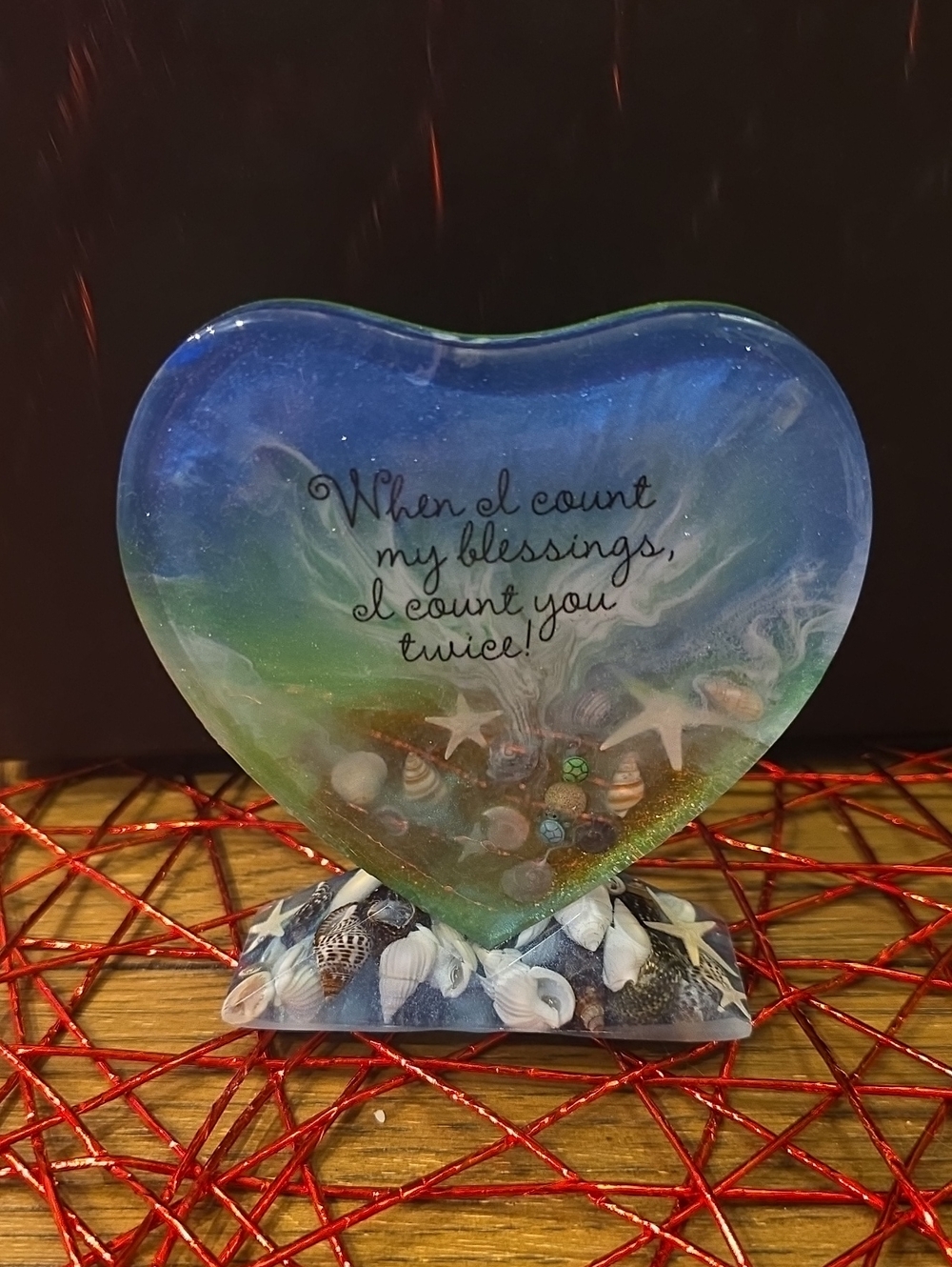 Heart-Shaped Resin Beach Art - Blue Green